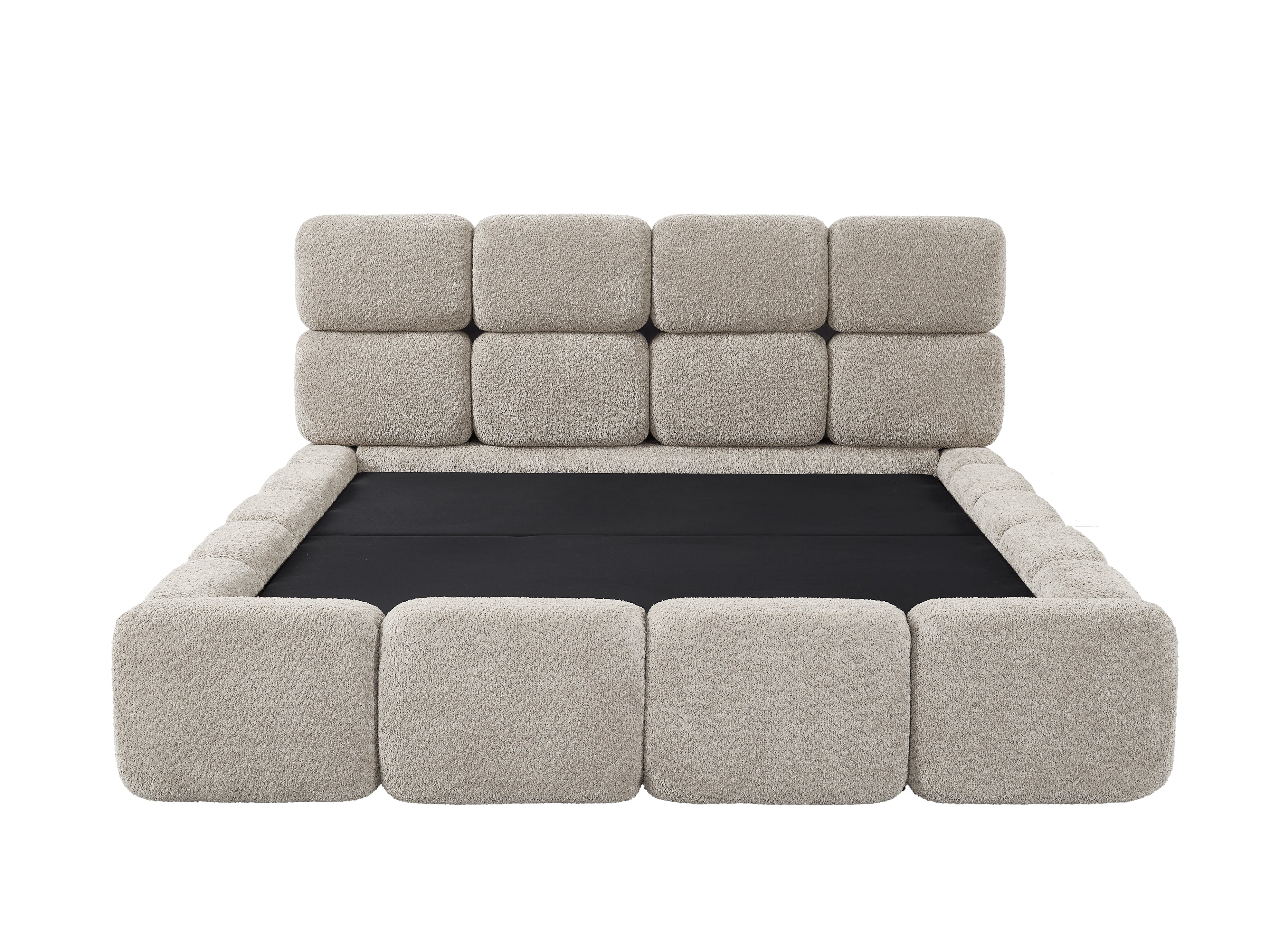 Lit coffre en tissu bouclette taupe 140x190 cm BUBBLE
