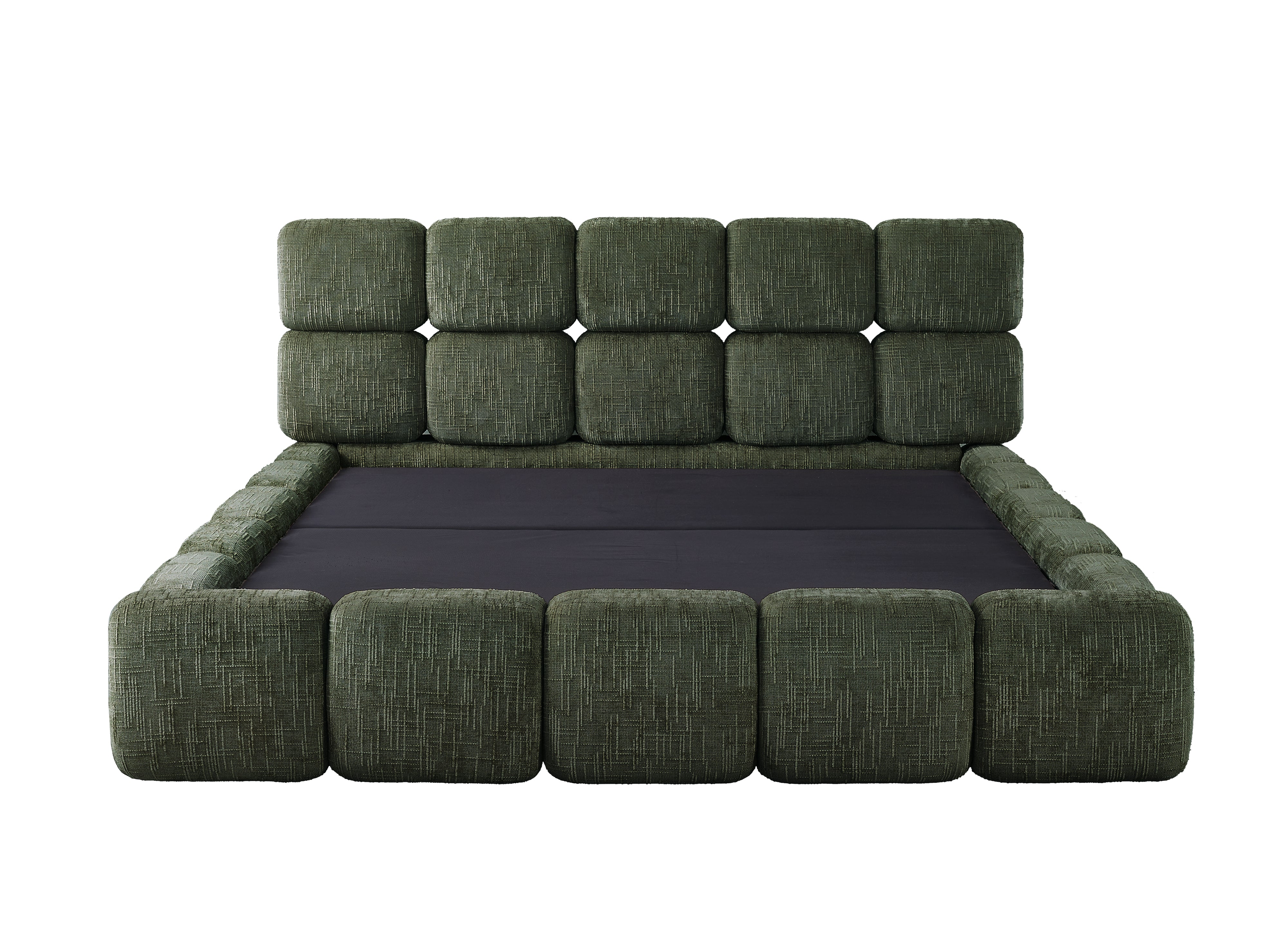 Lit coffre en velours chiné vert olive 180x200 cm BUBBLE