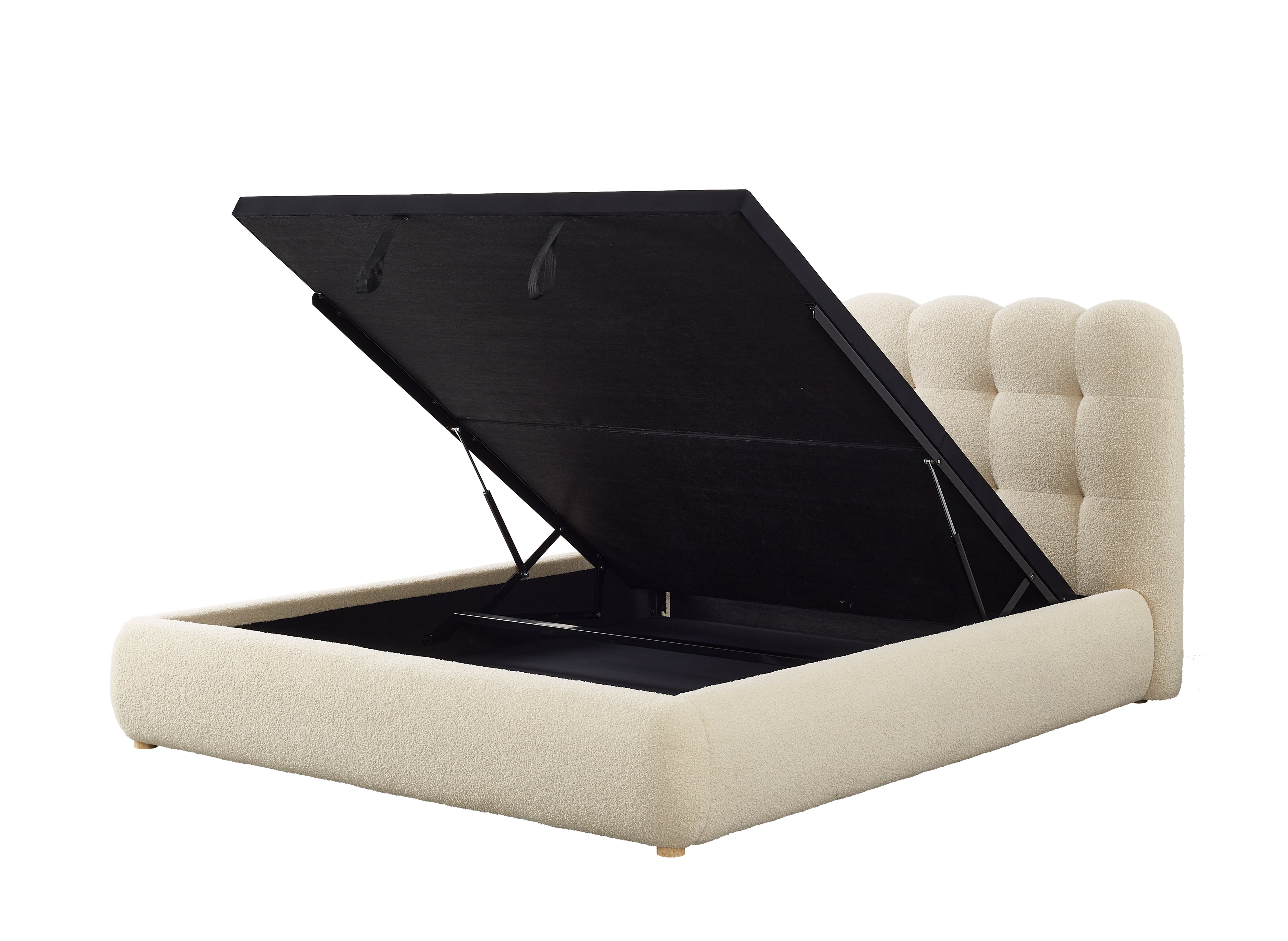 Lit coffre en tissu bouclette beige 140x190 cm BISCUIT
