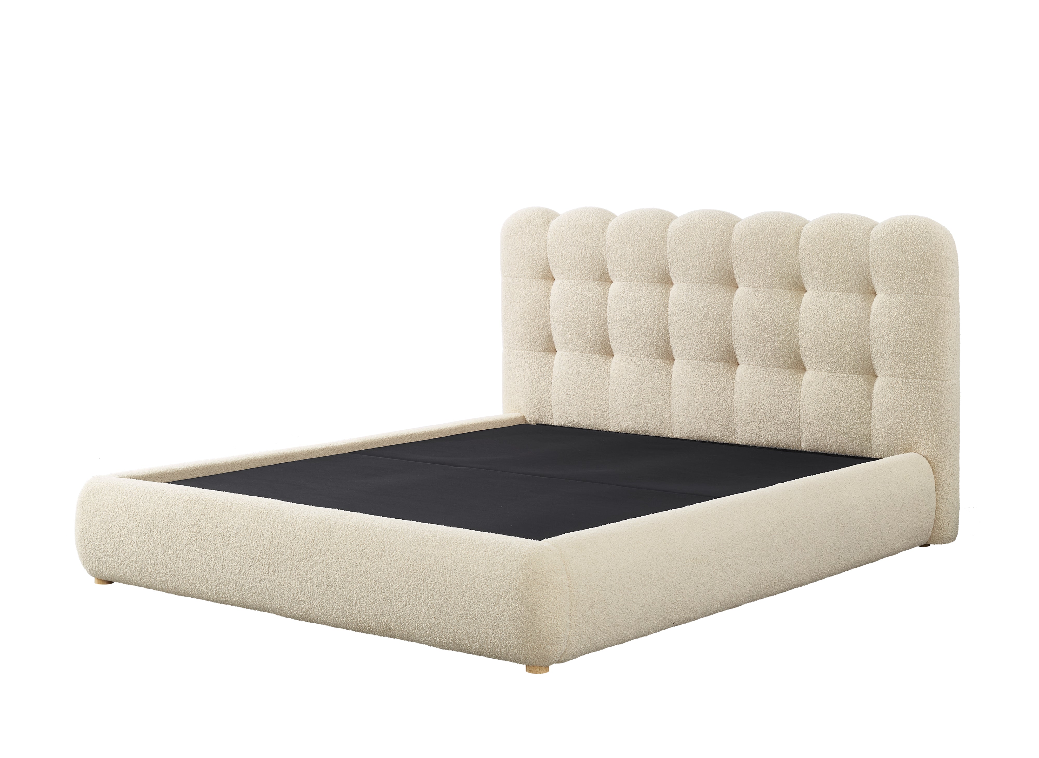 Lit coffre en tissu bouclette beige 140x190 cm BISCUIT