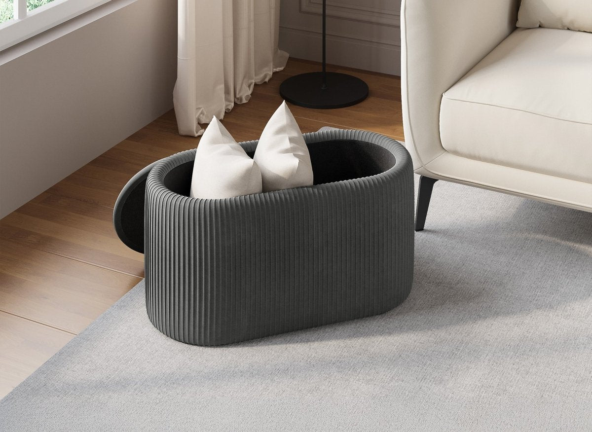 Banquette avec coffre de rangement en velours gris MERY - DécoInParis