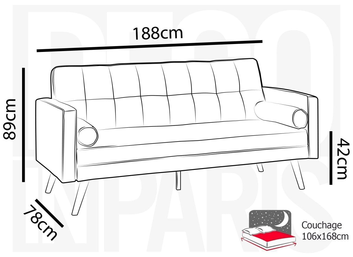 Banquette clic clac gris foncé en tissu TANIA - DécoInParis