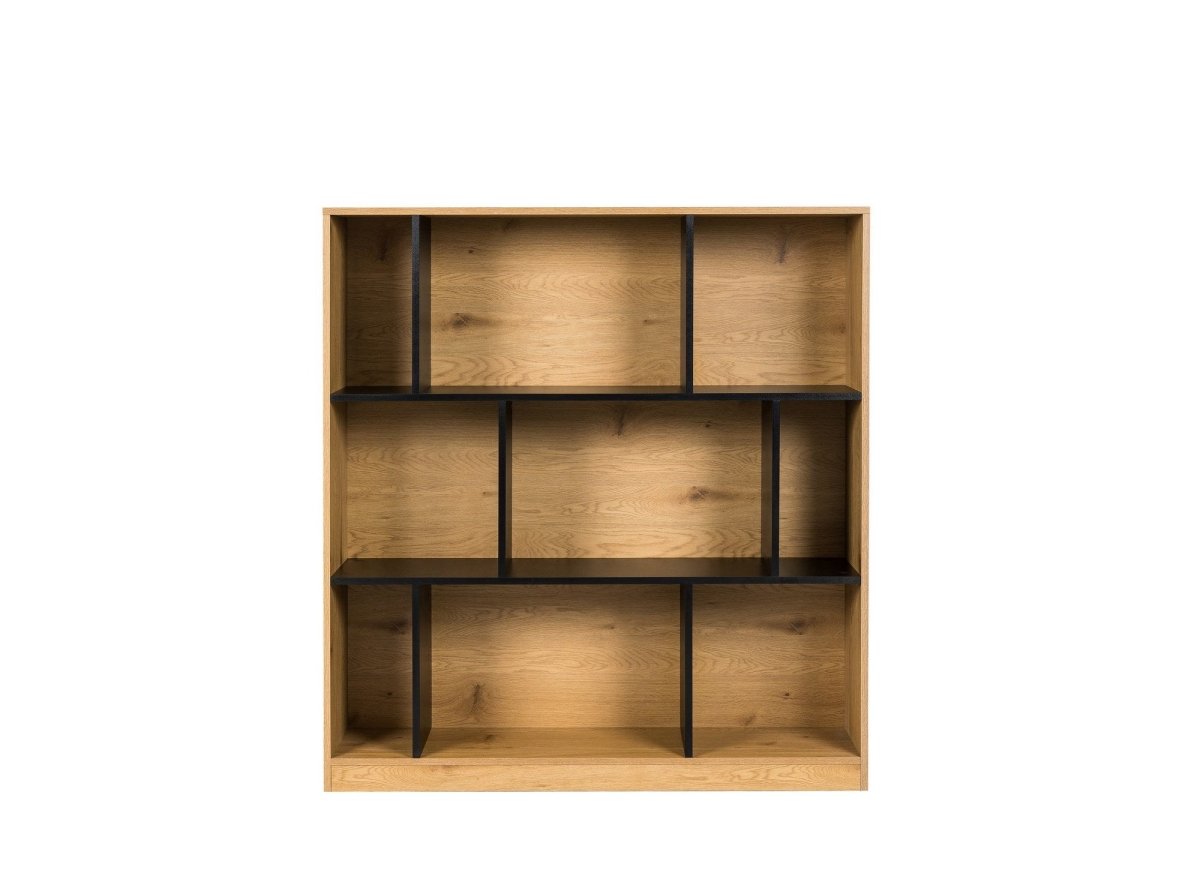 Bibliothèque design en bois noir et chêne 9 niches OFELIA - DécoInParis