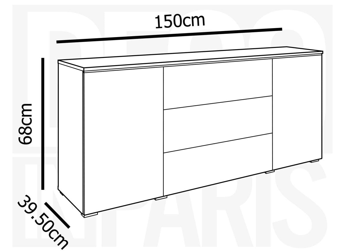 Buffet commode 2 portes 3 tiroirs chêne avec LED - ALEXIA - DécoInParis