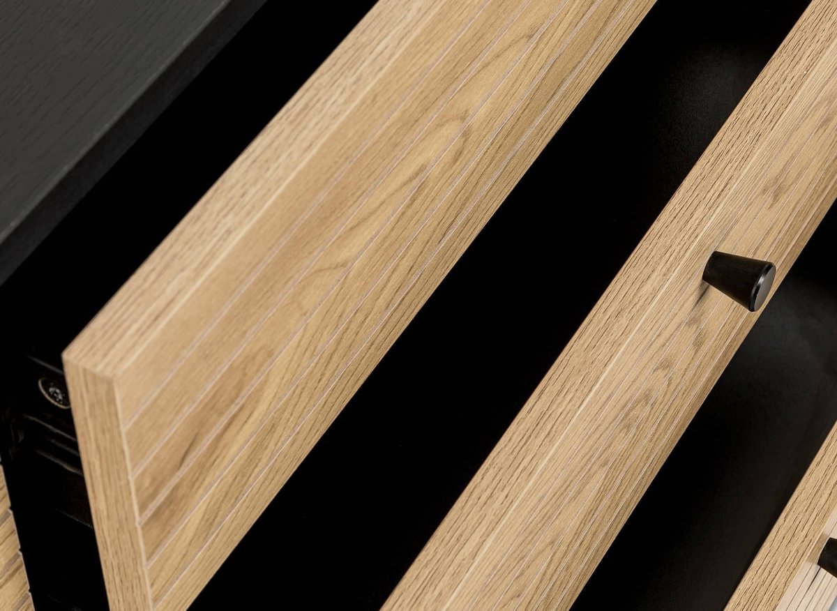 Buffet enfilade 3 tiroirs 2 portes en bois et métal noir DARYL - DécoInParis