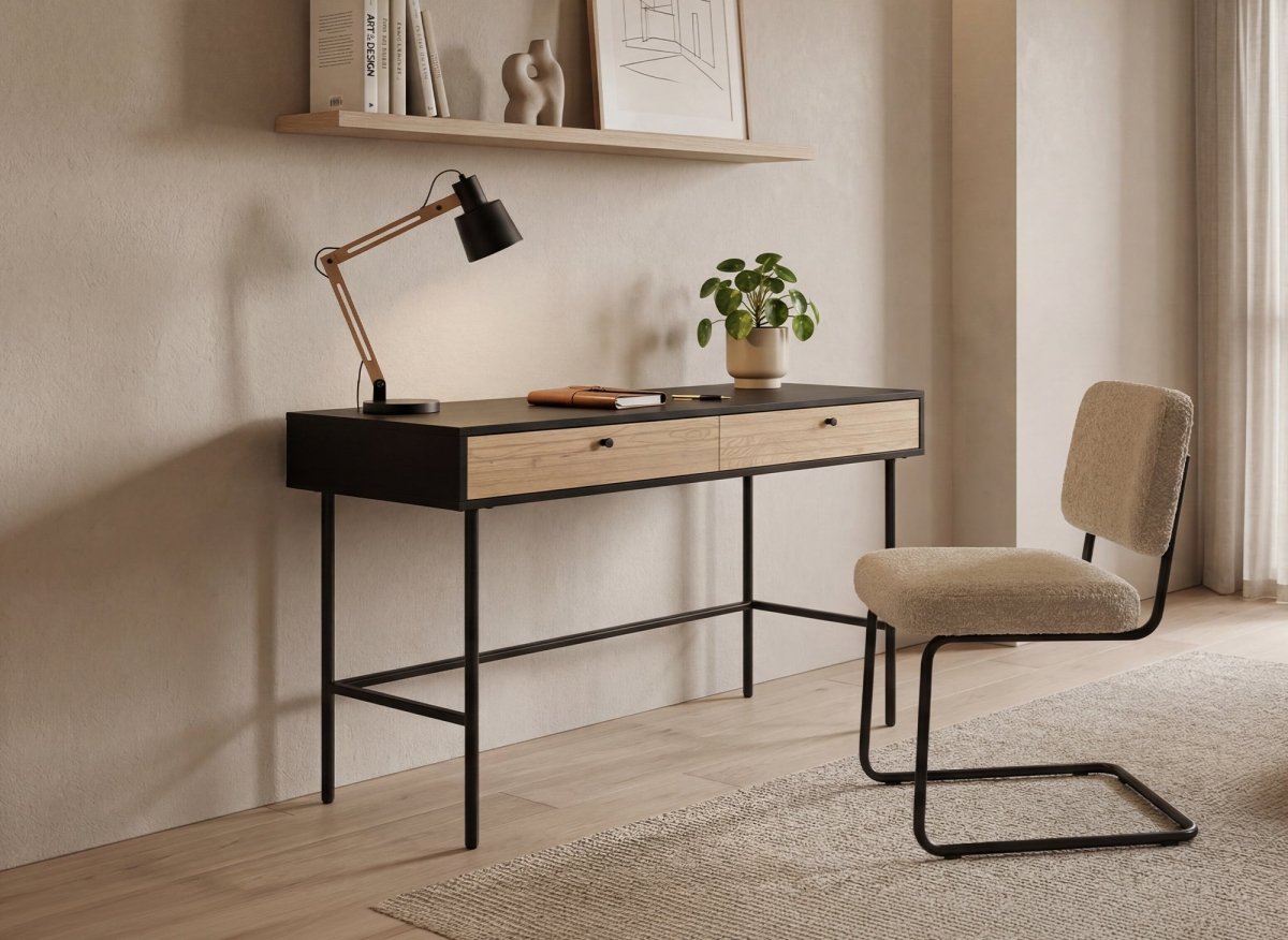 Bureau 2 tiroirs en bois et métal noir DARYL - DécoInParis