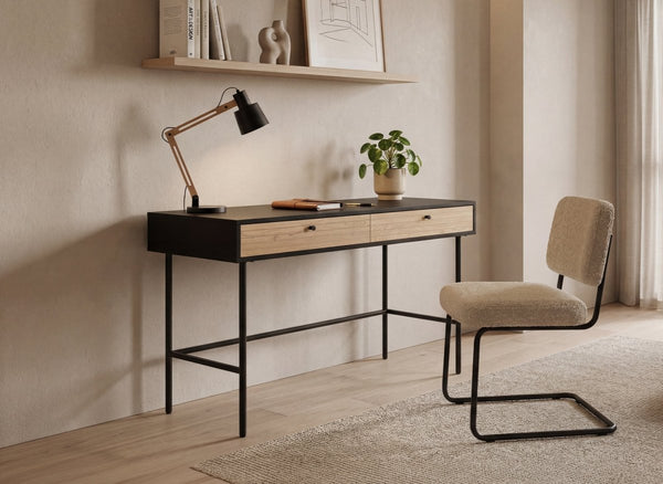 Bureau 2 tiroirs en bois et métal noir DARYL - DécoInParis