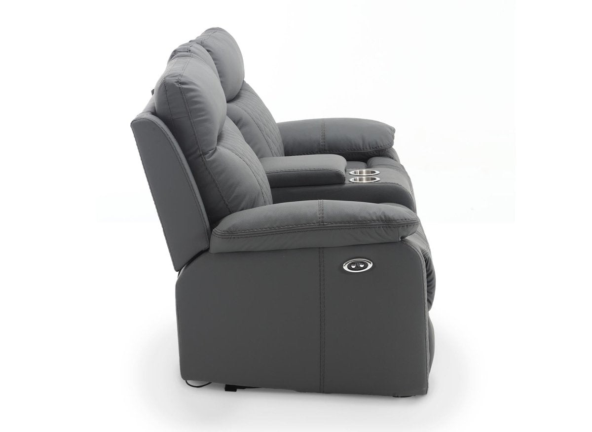 Canapé 2 places relax électrique en simili cuir gris foncé ELISE - DécoInParis