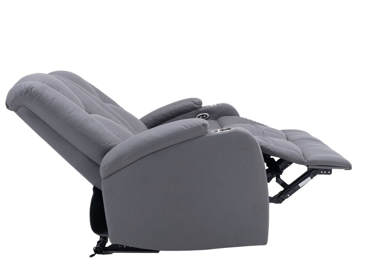 Canapé 2 places relax électrique en tissu microfibre gris EL CLARENCE - DécoInParis