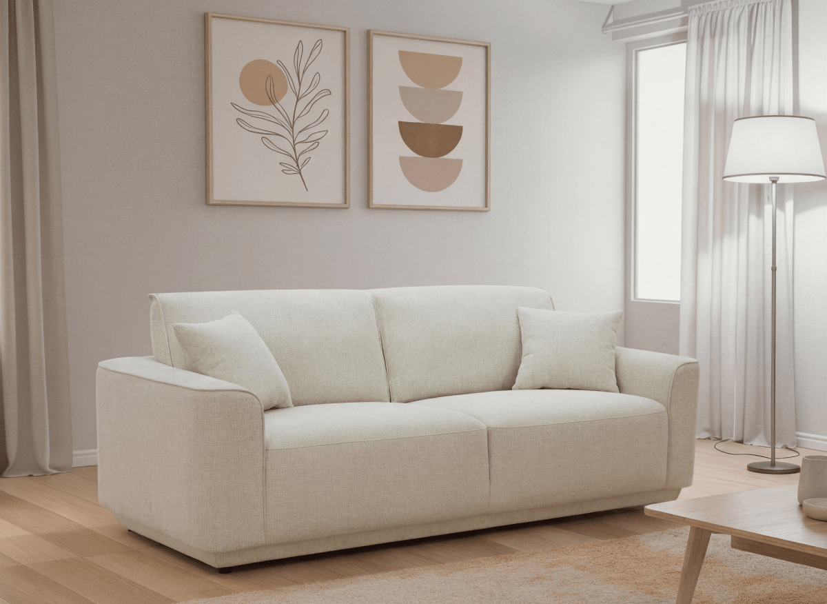 Canapé 3 places en velours chiné beige CARLOTA - DécoInParis