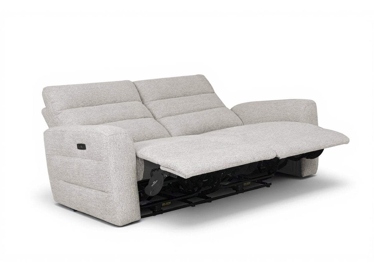 Canapé 3 places relax électrique en tissu bouclette beige DAVY - DécoInParis