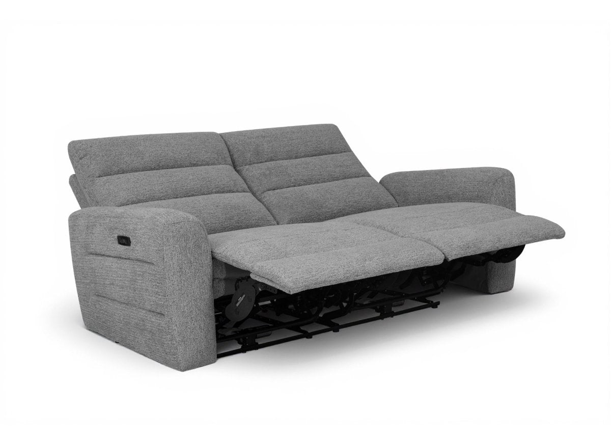 Canapé 3 places relax électrique en tissu bouclette gris DAVY - DécoInParis