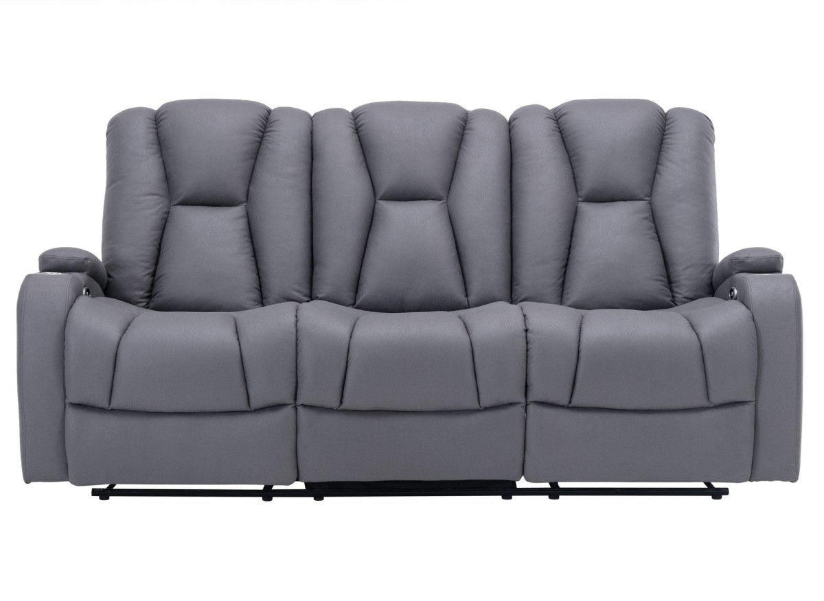 Canapé 3 places relax électrique en tissu microfibre gris EL CLARENCE - DécoInParis