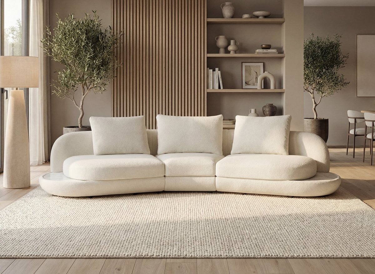 Canapé 4 places en velours tissé écru DARIUS - DécoInParis