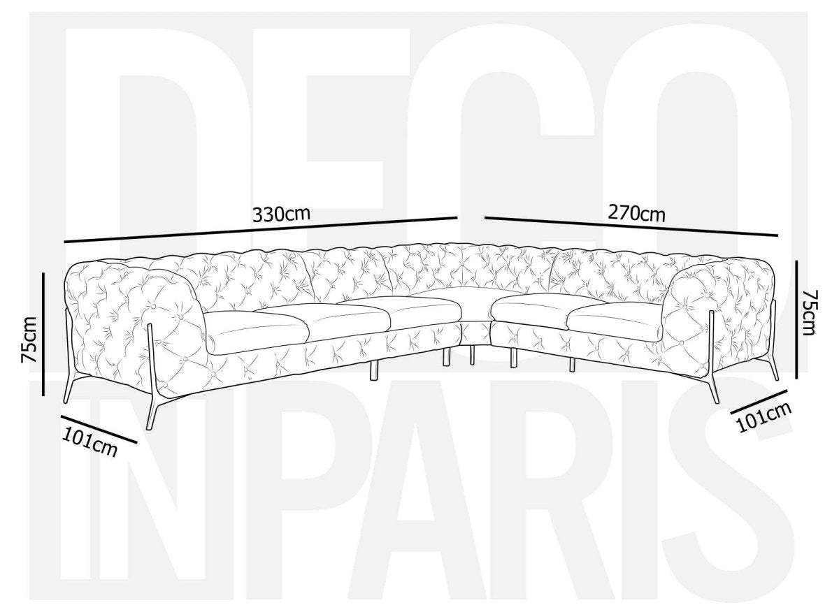 Canapé capitonné chesterfield d'angle réversible en velours gris CARMEN - DécoInParis