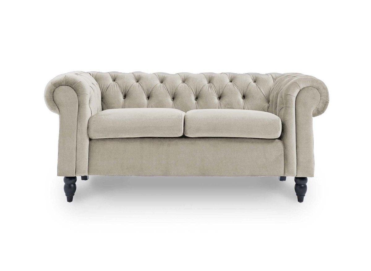 Canapé Chesterfield 2 places en velours beige WINSTON - DécoInParis