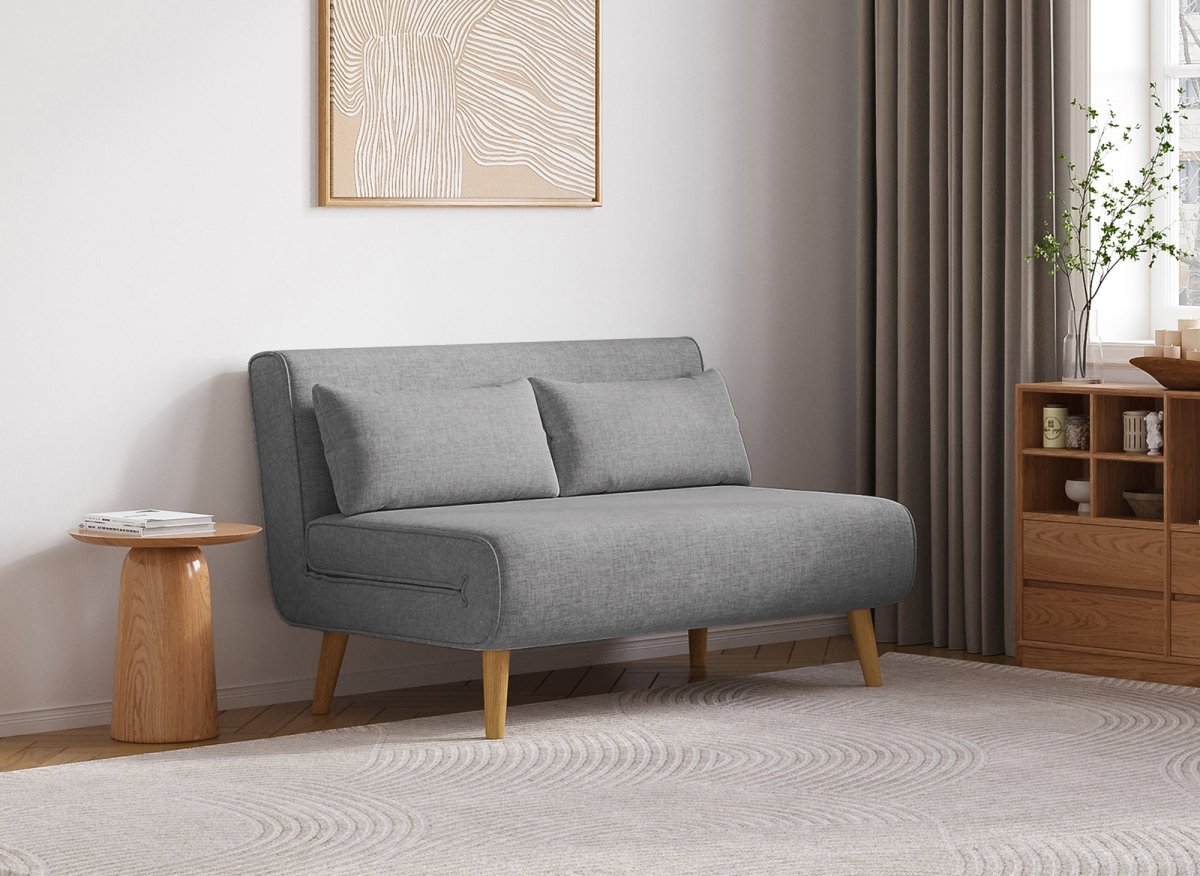Canapé clic clac 2 places en tissu gris TONKA - DécoInParis