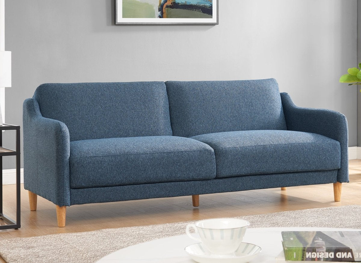 Canapé clic clac 3 places en tissu bleu MARLON - DécoInParis