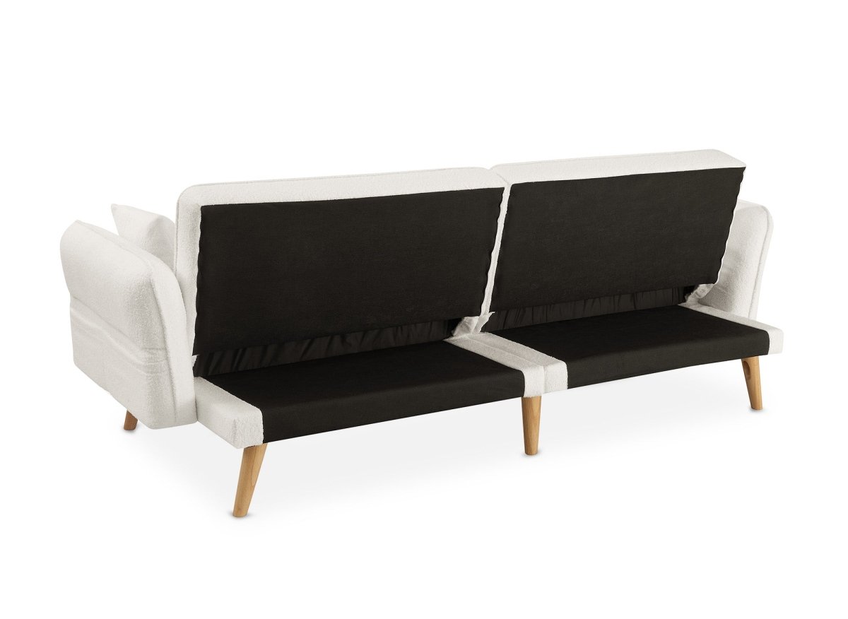 Canapé clic clac 3 places en tissu bouclette blanc écru CHILI - DécoInParis