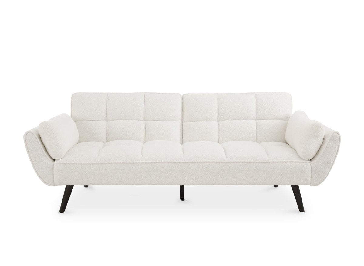 Canapé clic clac 3 places en tissu bouclette blanc écru NARA - DécoInParis