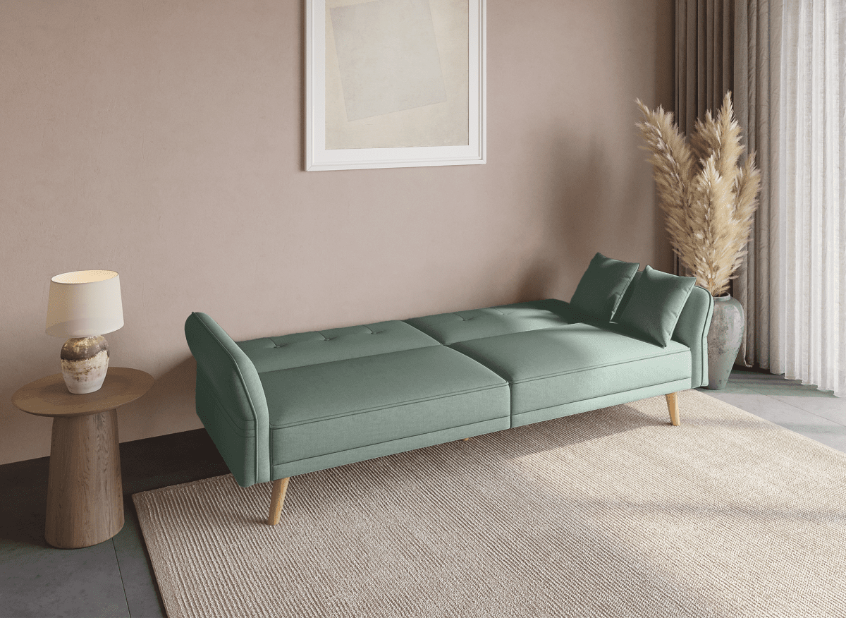 Canapé clic clac 3 places en tissu vert d'eau CHILI - DécoInParis