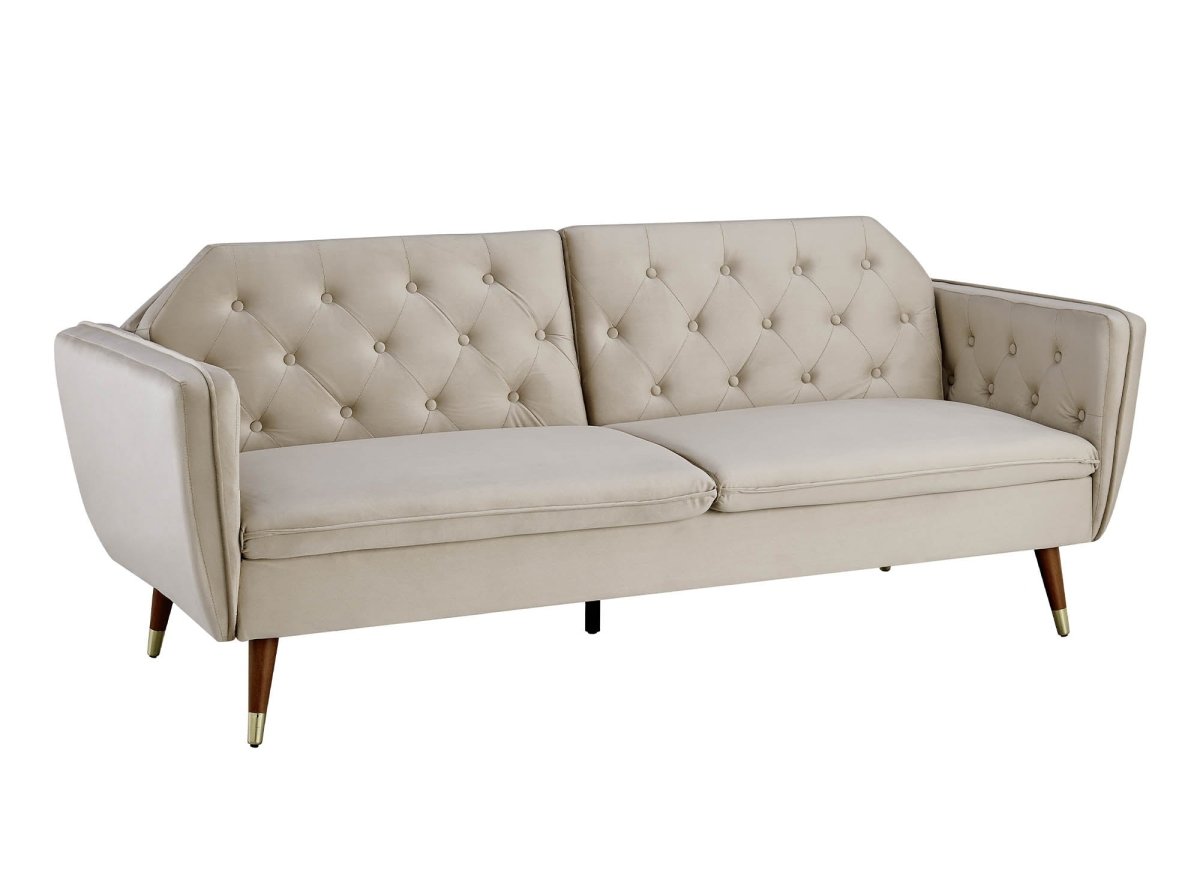 Canapé clic - clac convertible 3 places en tissu velours beige ARIANE - DécoInParis