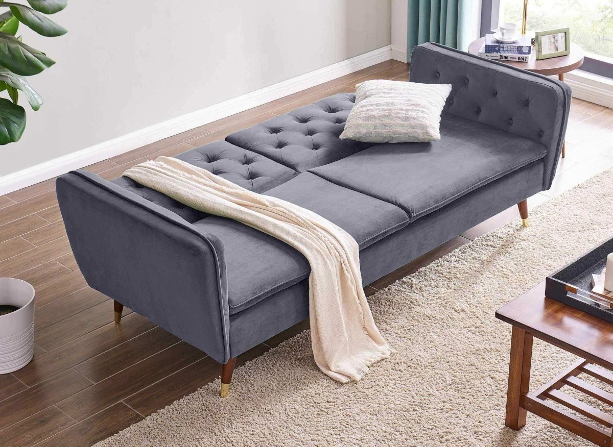 Canapé clic - clac convertible 3 places en tissu velours gris ARIANE - DécoInParis