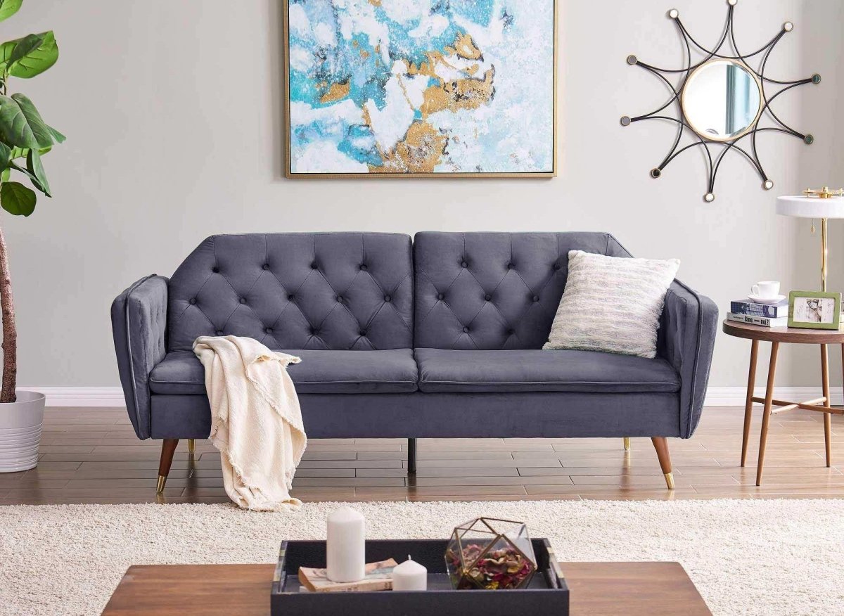 Canapé clic - clac convertible 3 places en tissu velours gris ARIANE - DécoInParis