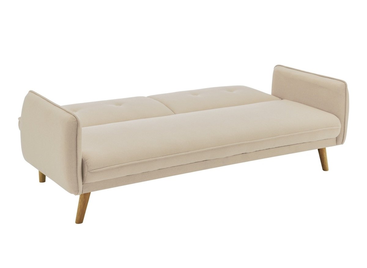 Canapé clic clac en tissu beige avec pieds en bois NATAL - DécoInParis