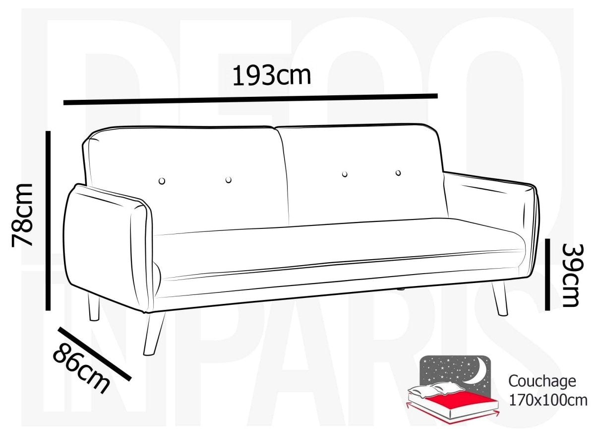 Canapé clic clac en tissu bouclette blanc écru avec pieds en bois NATAL - DécoInParis