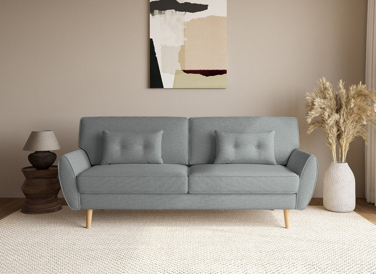 Canapé clic clac en tissu gris clair avec pieds en bois PANAMA - DécoInParis