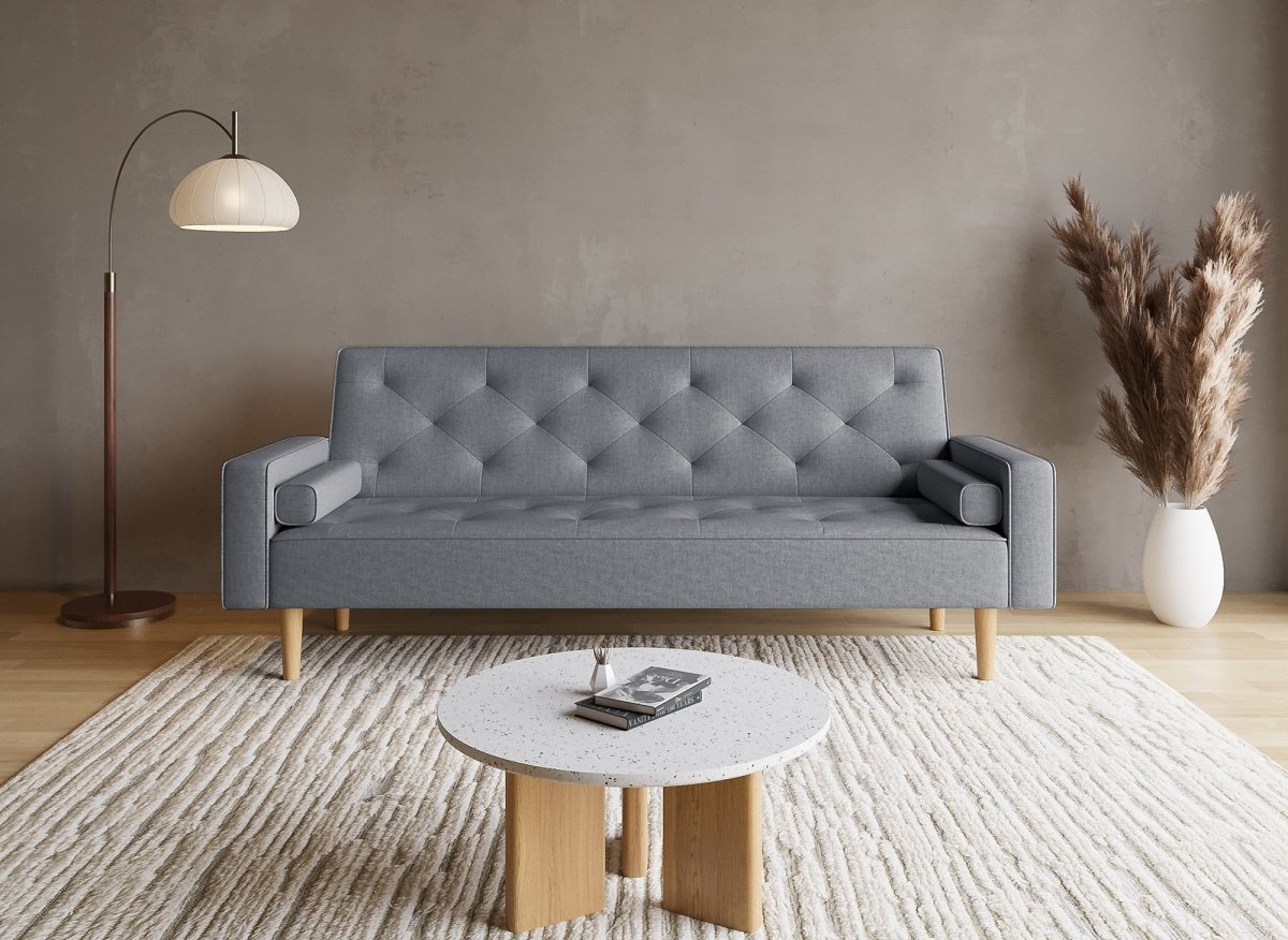 Canapé clic clac en tissu gris foncé avec pieds en bois JAKARTA - DécoInParis