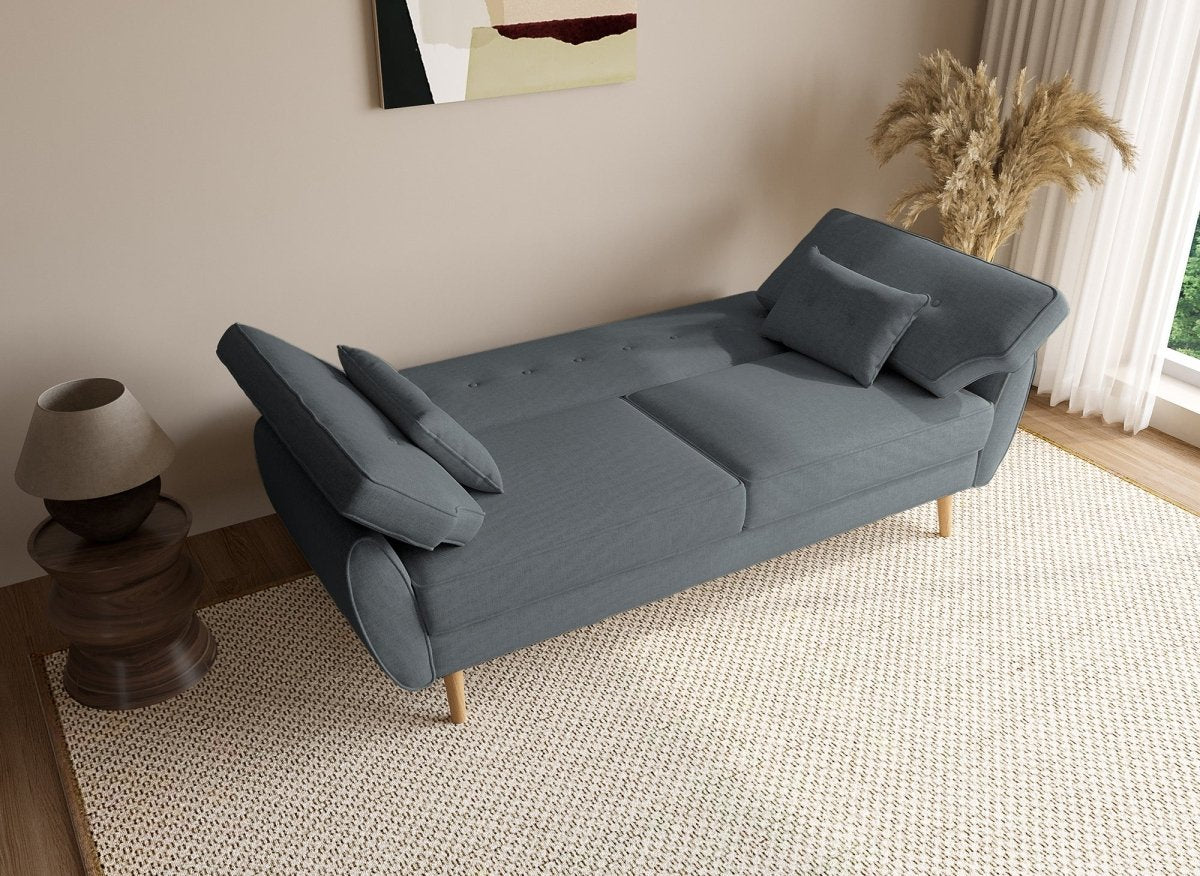 Canapé clic clac en tissu gris foncé avec pieds en bois PANAMA - DécoInParis