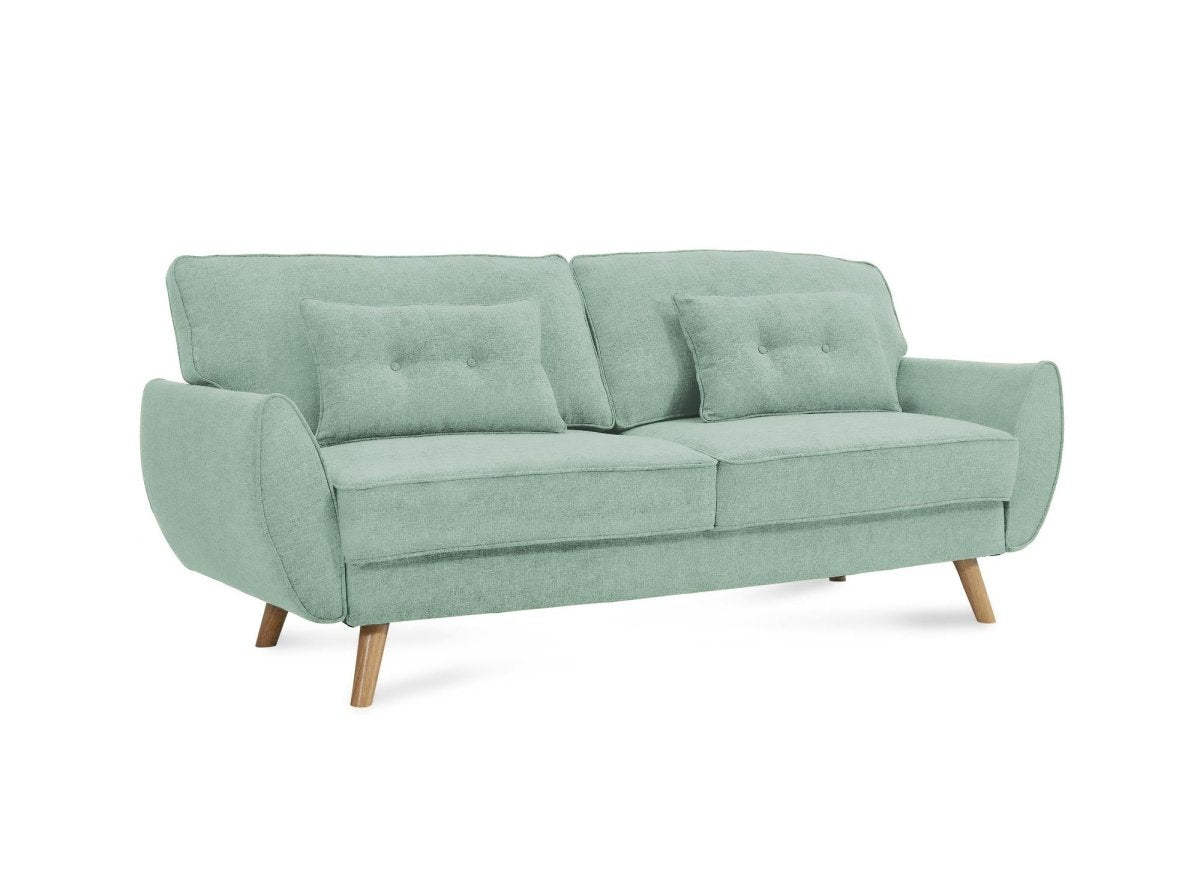 Canapé clic clac en tissu vert d'eau avec pieds en bois PANAMA - DécoInParis