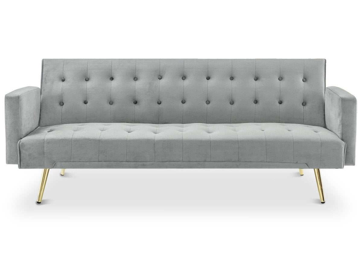 Canapé clic clac en velours gris avec pieds en métal doré CHICAGO - DécoInParis