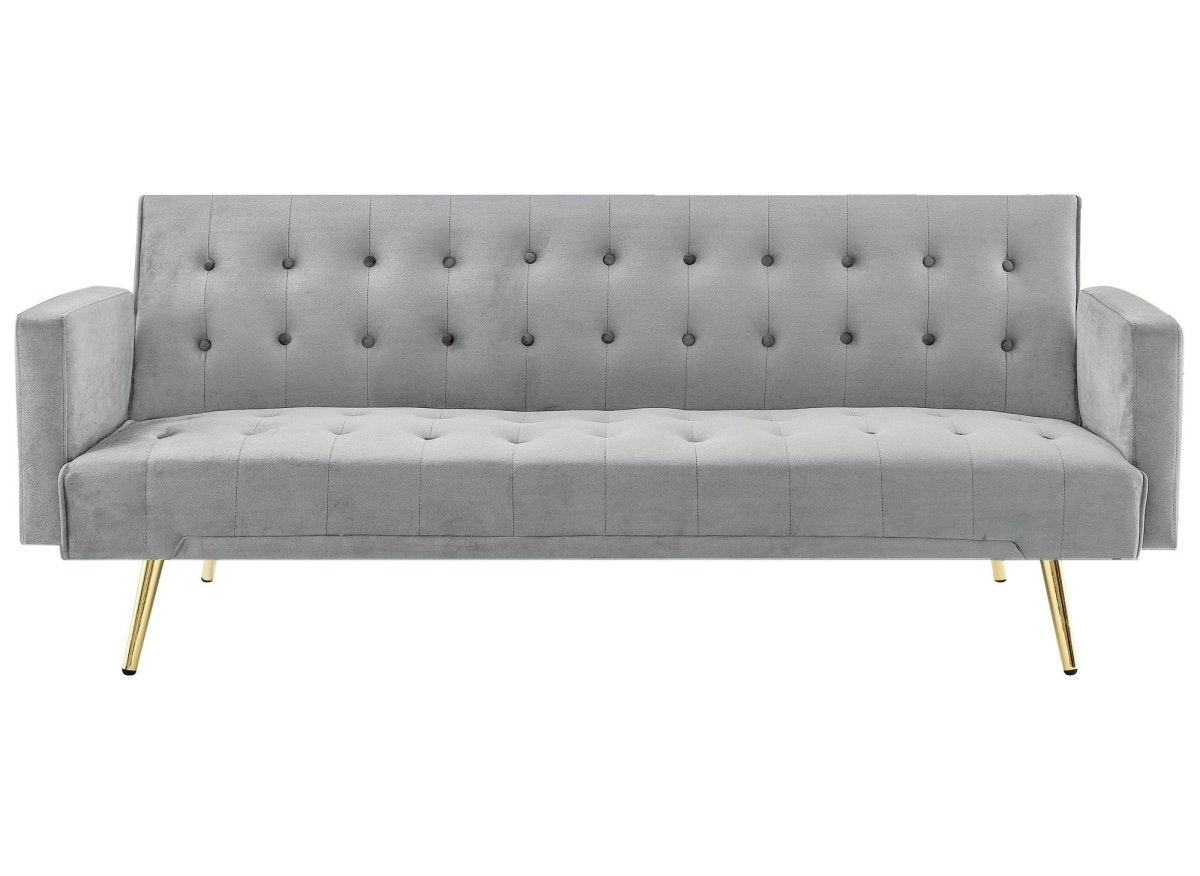 Canapé clic clac en velours gris avec pieds en métal doré CHICAGO - DécoInParis