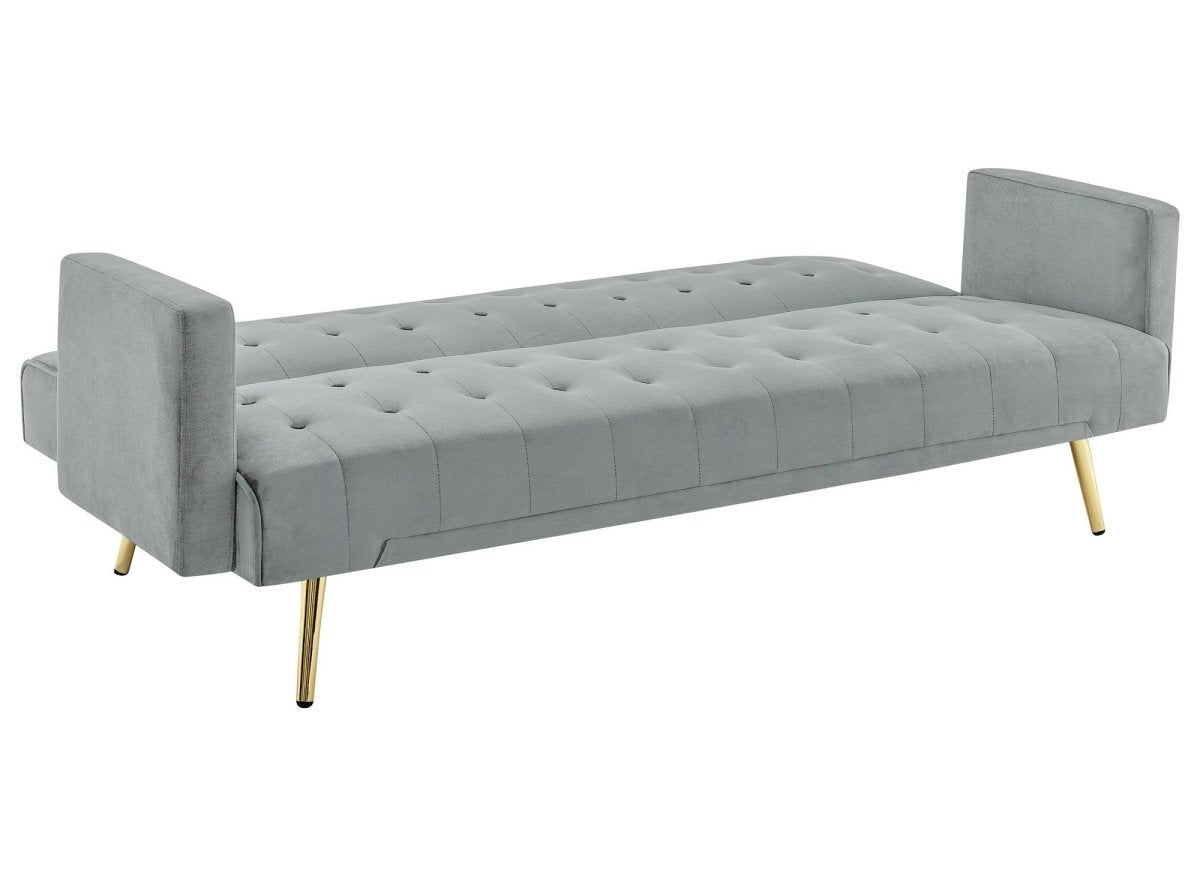 Canapé clic clac en velours gris avec pieds en métal doré CHICAGO - DécoInParis