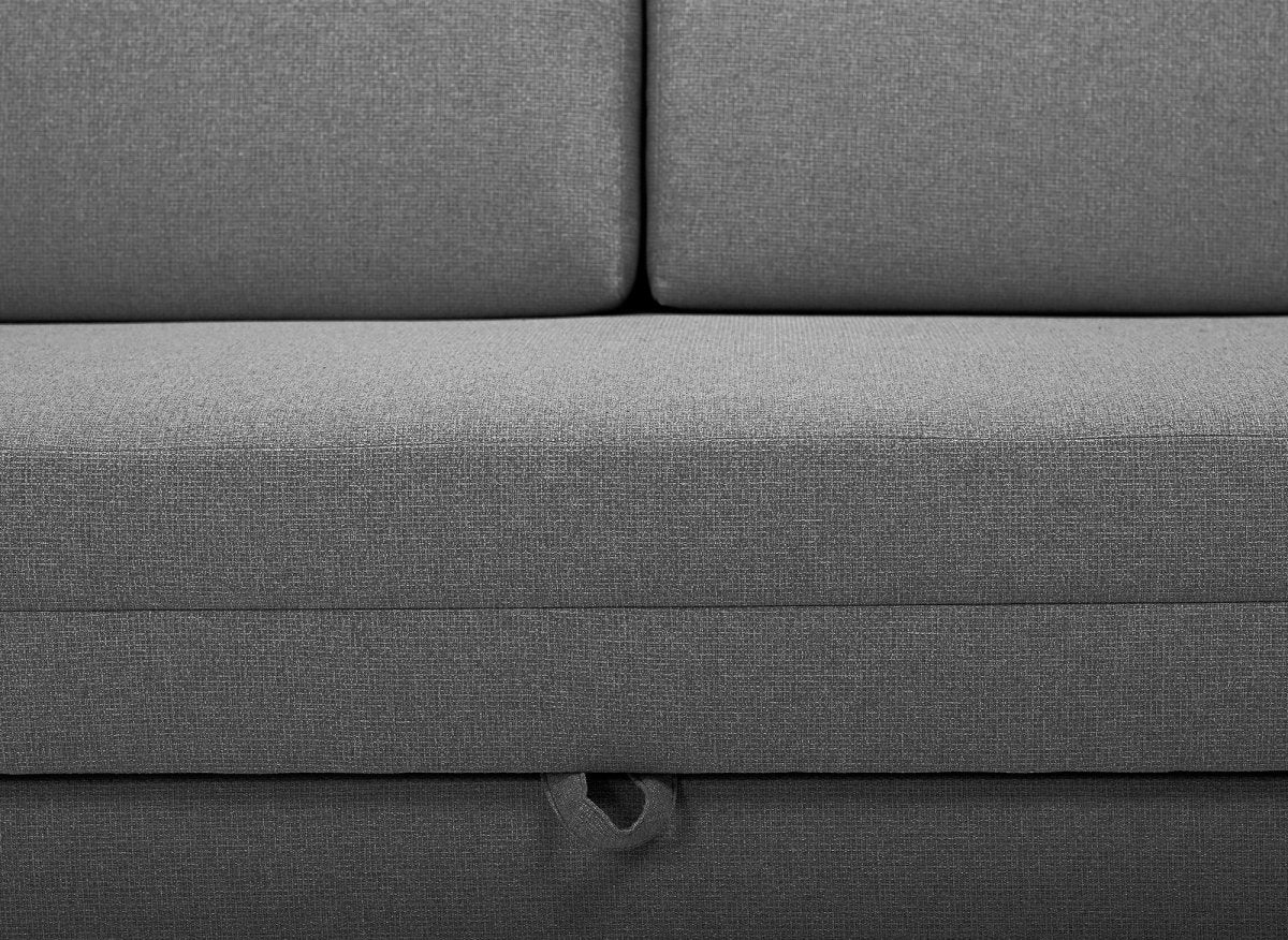 Canapé convertible 2 places avec coffre de rangement en tissu gris YERAZ - DécoInParis