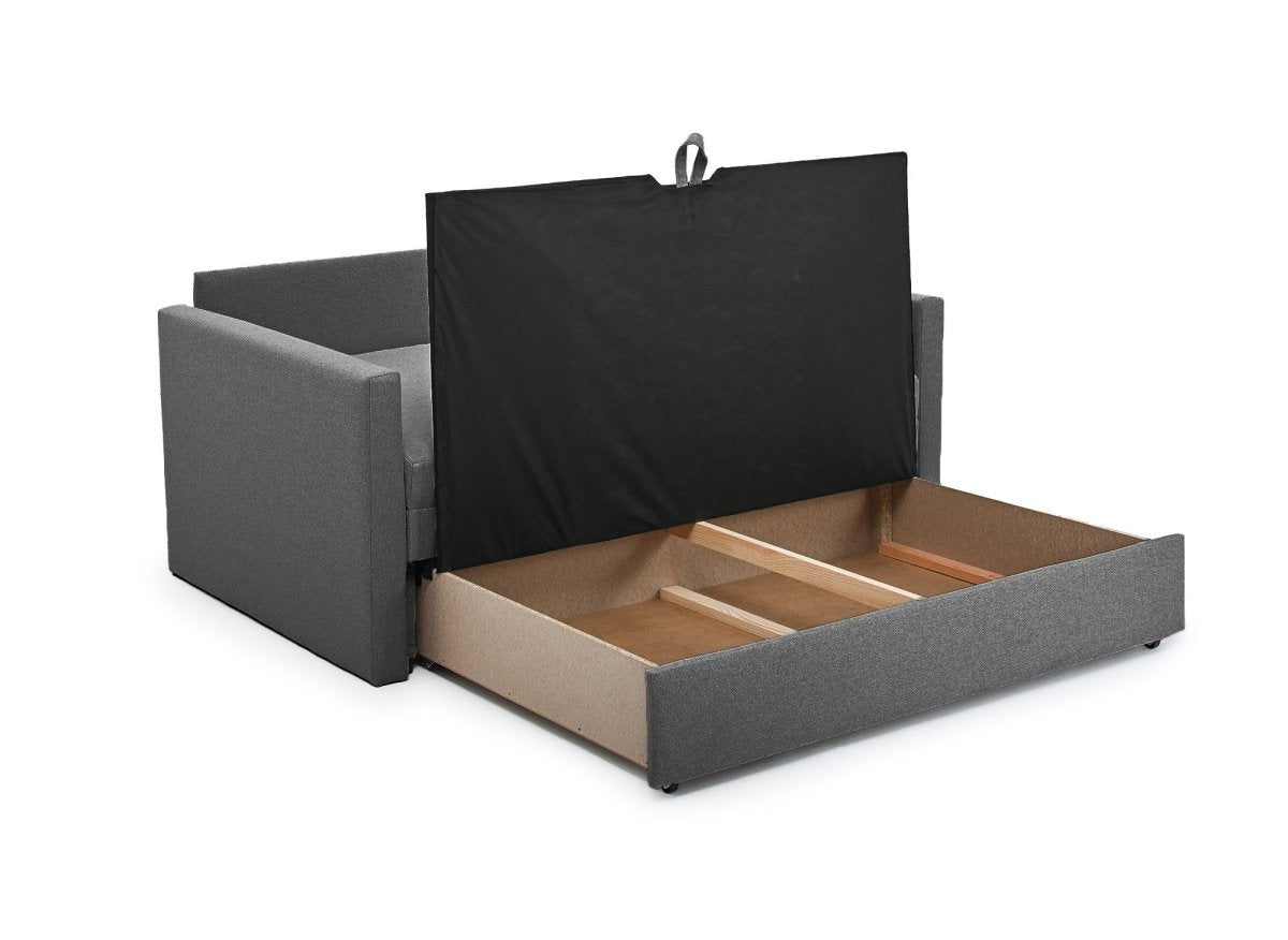 Canapé convertible 2 places avec coffre de rangement en tissu gris YERAZ - DécoInParis