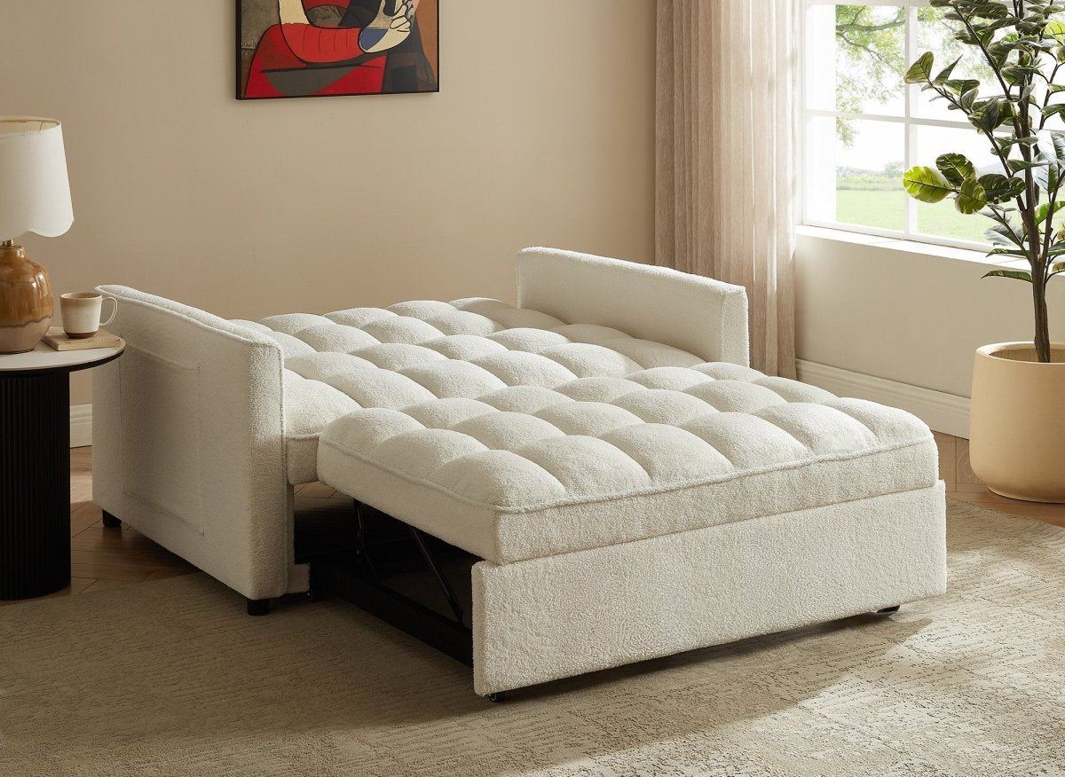 Canapé convertible 2 places en tissu bouclette écru JASPER - DécoInParis