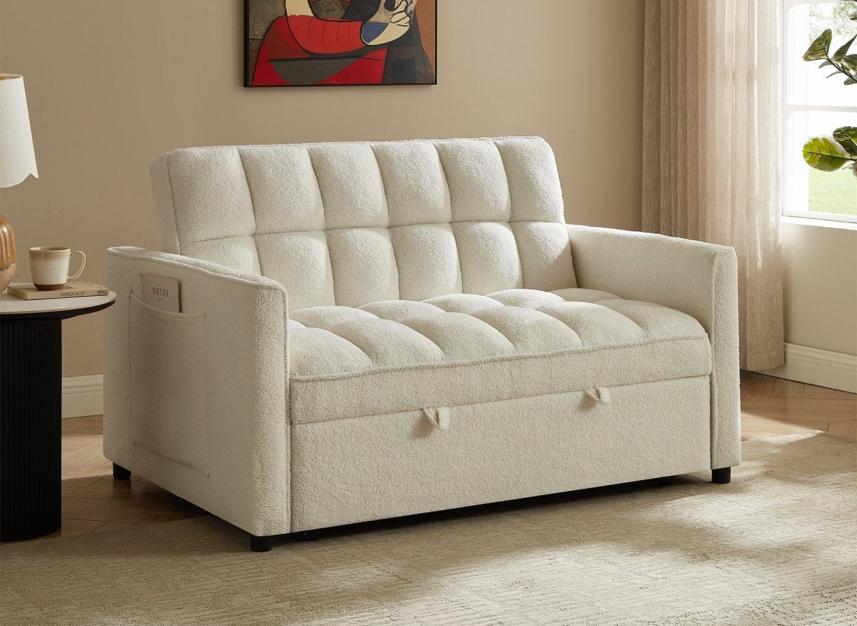 Canapé convertible 2 places en tissu bouclette écru JASPER - DécoInParis