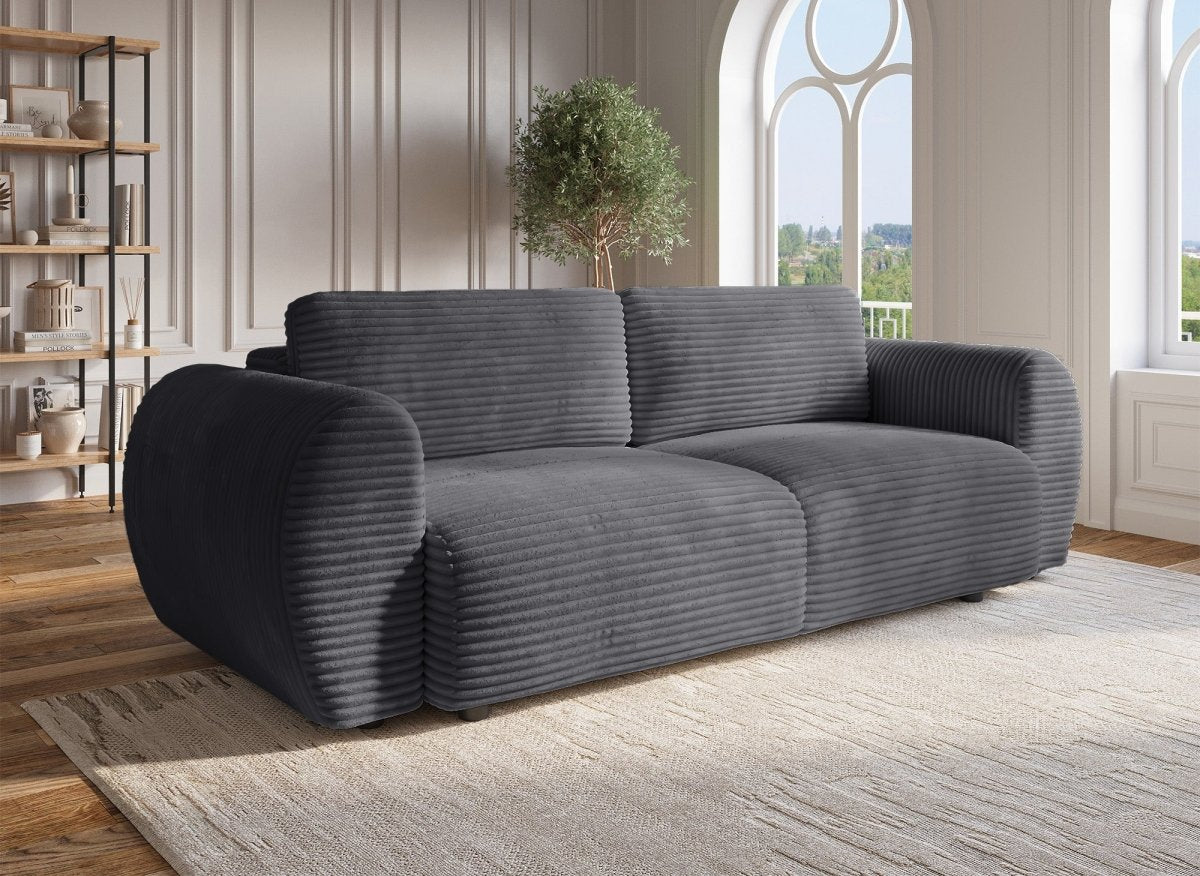 Canapé convertible 3 places avec coffre en gros côtelé doux gris TILDA. - DécoInParis