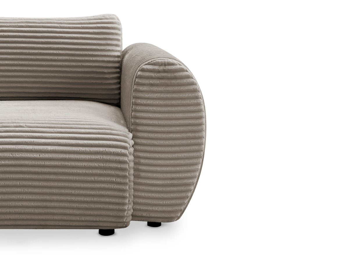 Canapé convertible 3 places avec coffre en gros côtelé doux taupe TILDA - DécoInParis