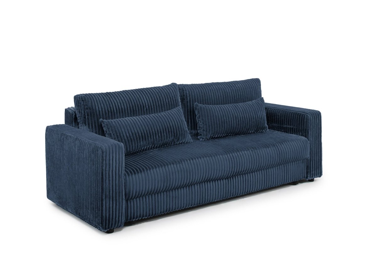 Canapé convertible 3 places avec coffre en velours côtelé épais bleu ZURIA - DécoInParis
