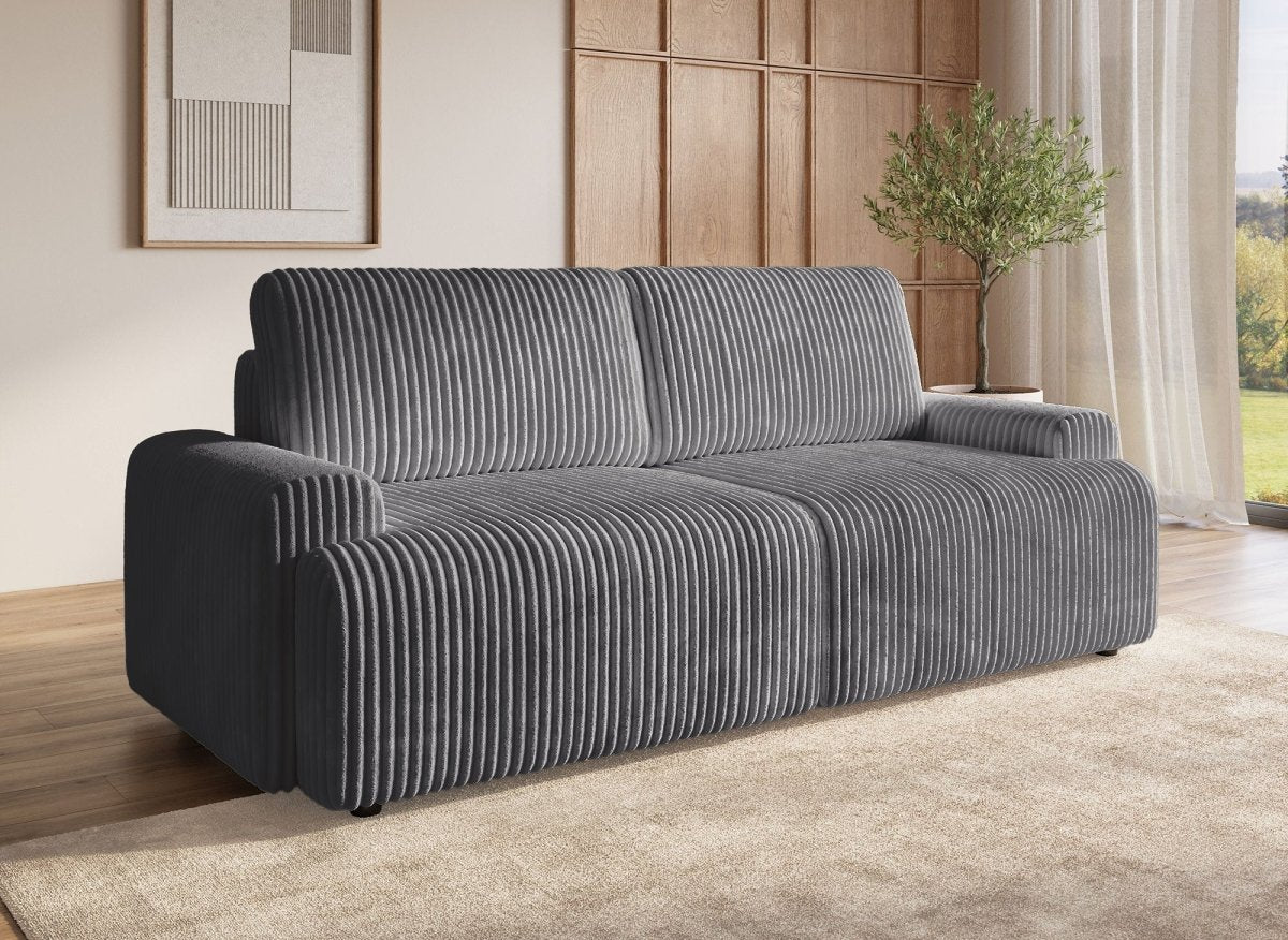 Canapé convertible 3 places LOUNA LUXE en tissu gris ouverture express matelas 1