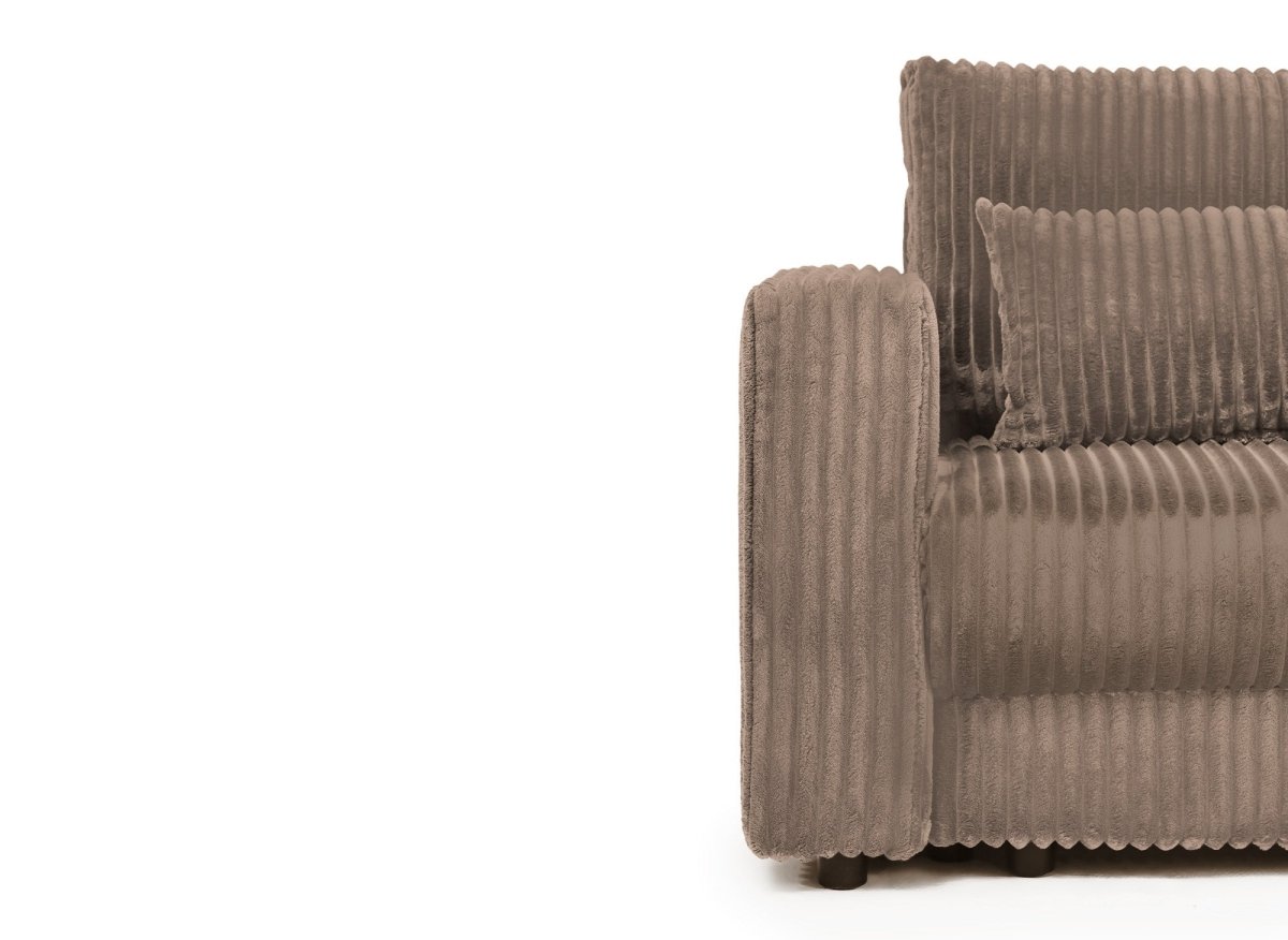 Canapé convertible 3 places avec coffre en velours côtelé épais taupe ZURIA - DécoInParis