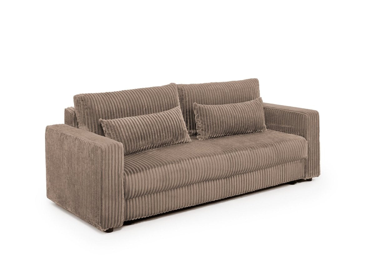 Canapé convertible 3 places avec coffre en velours côtelé épais taupe ZURIA - DécoInParis