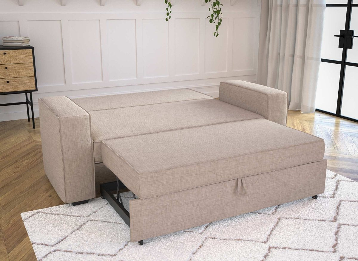 Canapé convertible 3 places en tissu beige JAMES - DécoInParis