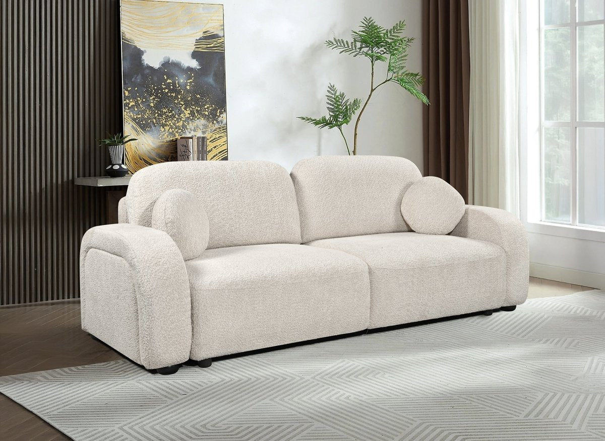 Canapé convertible 3 places en tissu bouclette écru MAYORA - DécoInParis