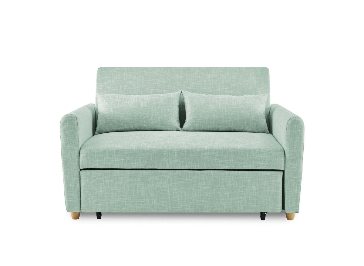 Canapé convertible 3 places en tissu vert d'eau KALAYA - DécoInParis